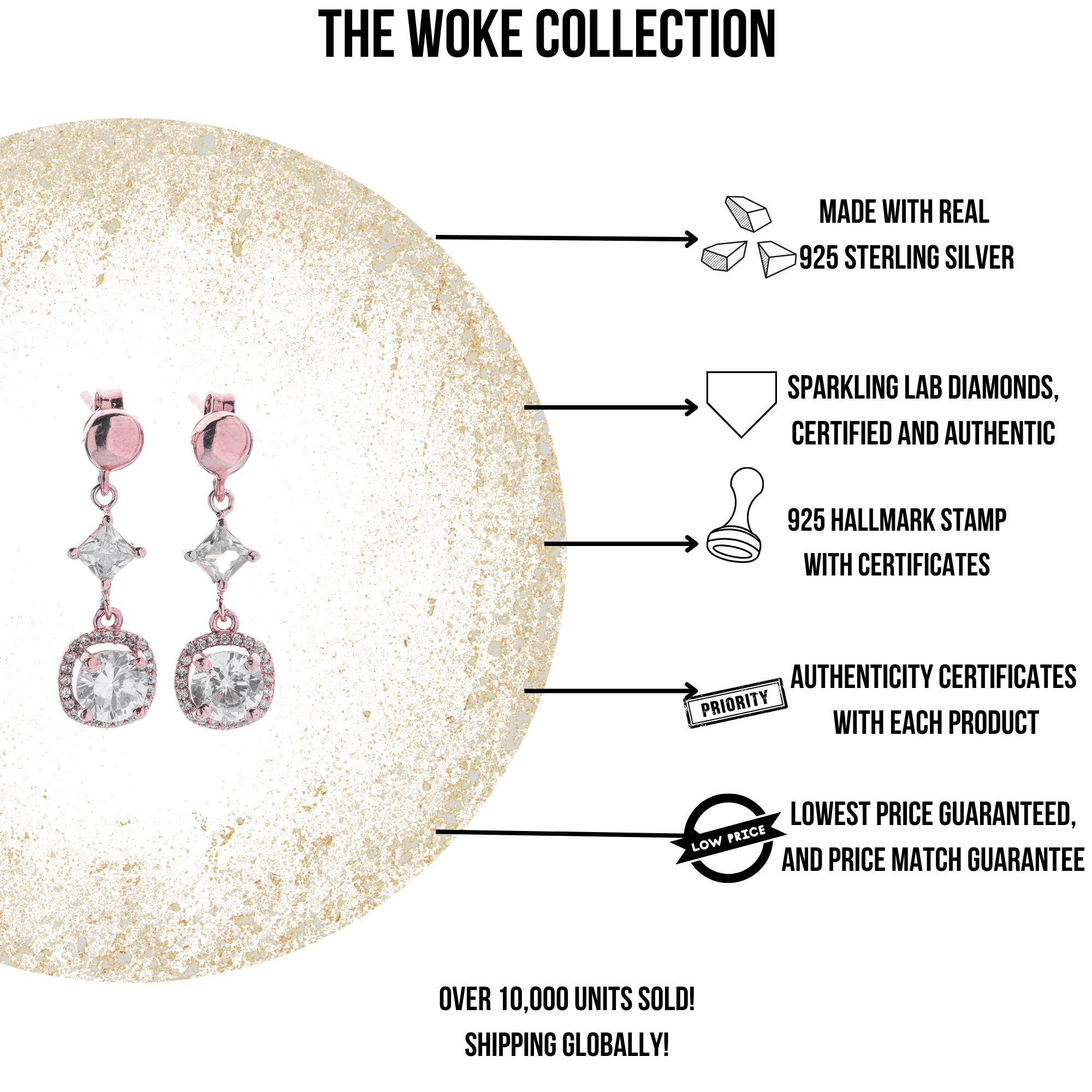 "WOKE" crystal round earrings