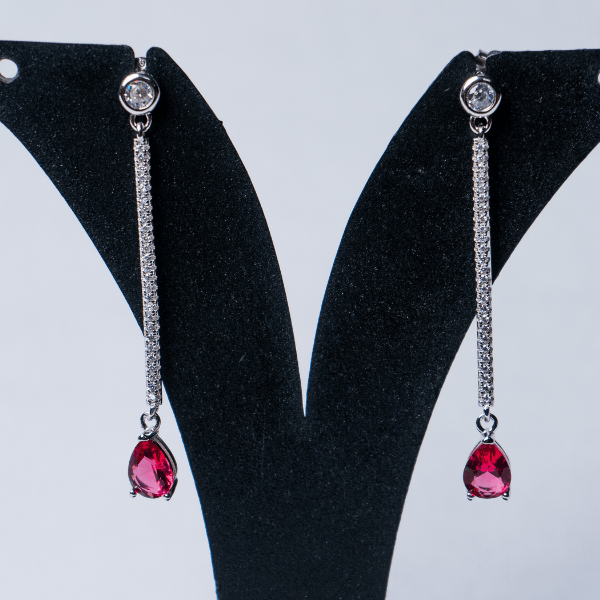 Women's Long Danglers (Red Cab quartz with CZ)