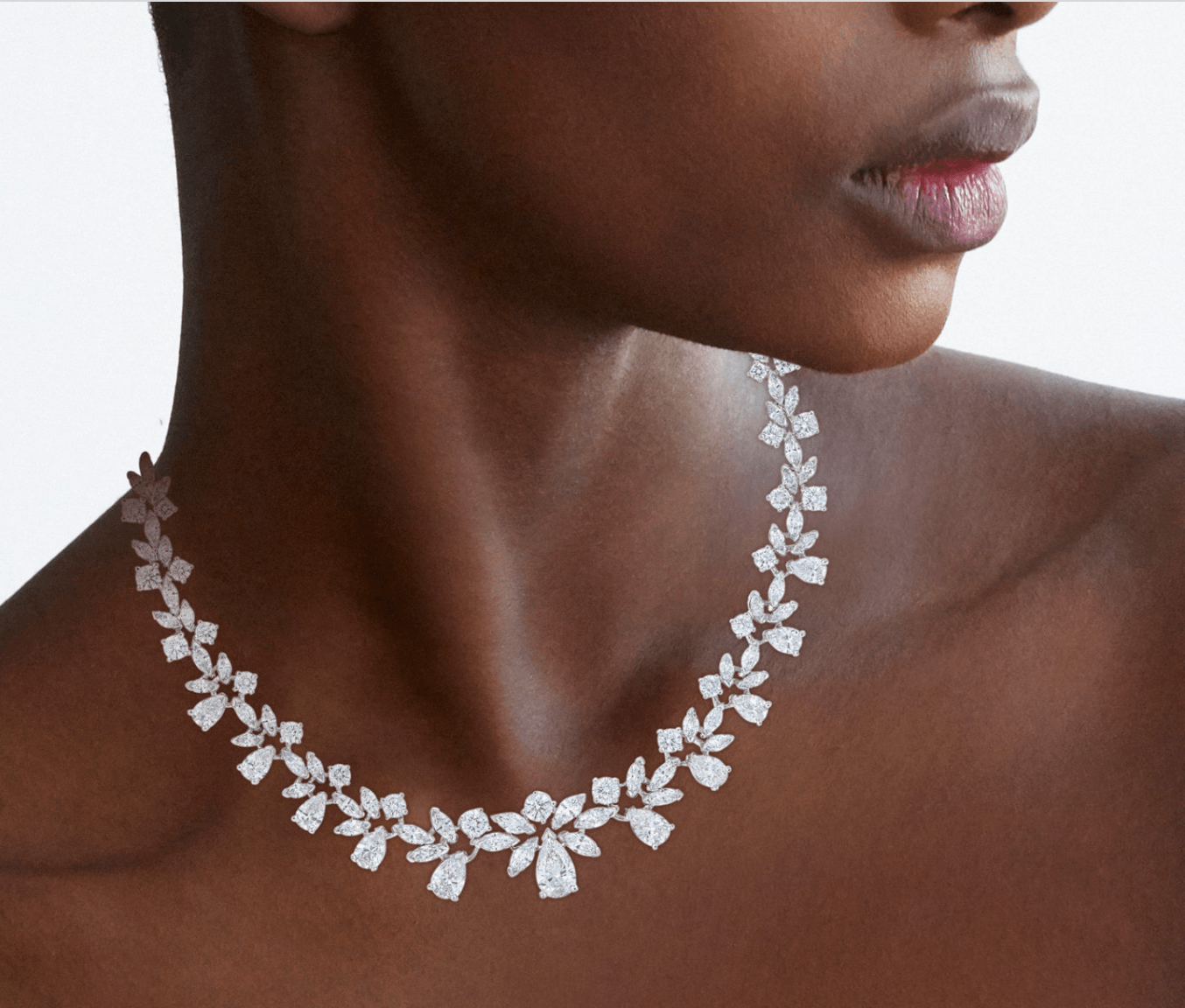 Pear and emerald cut marquise diamond necklace